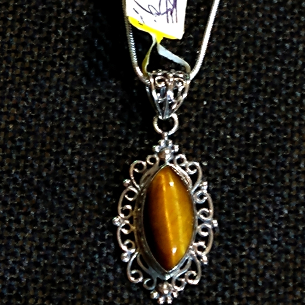 🔥TIGER EYE, FILIGREE 1.5"-STERLING PENDANT 18-IN STERLING CHAIN. (NC-48902908)
